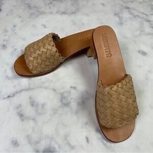 Liberté Santorini Woven Leather Slide Sandals Block Heel Boho Resortwear Sz 9